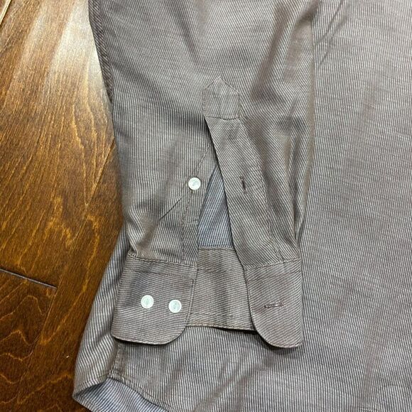 Donna Karen Signature Button Front Cotton Gray Dress Shirt Men's Size Large - Picture 4 of 8